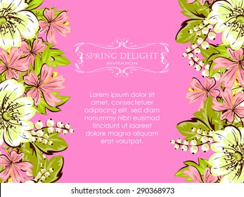 Spring delight collection. Delicate invitation card of beautiful flowers. Easy to edit. Perfect for invitations or announcements.