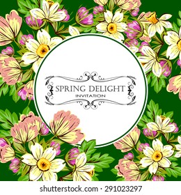 Spring delight collection. Delicate invitation card of beautiful flowers. Easy to edit. Perfect for invitations or announcements.