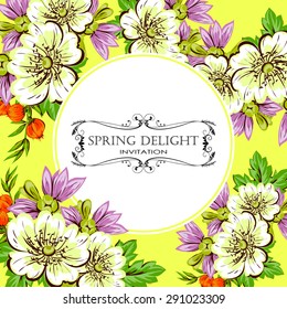 Spring delight collection. Delicate invitation card of beautiful flowers. Easy to edit. Perfect for invitations or announcements.
