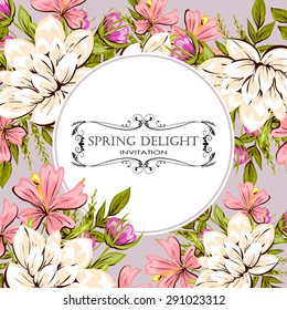 Spring delight collection. Delicate invitation card of beautiful flowers. Easy to edit. Perfect for invitations or announcements.