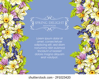 Spring delight collection. Delicate invitation card of beautiful flowers. Easy to edit. Perfect for invitations or announcements.