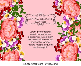 Spring delight collection. Delicate invitation card of beautiful flowers. Easy to edit. Perfect for invitations or announcements.