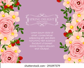 Spring delight collection. Delicate invitation card of beautiful flowers. Easy to edit. Perfect for invitations or announcements.