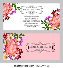 Spring delight collection. Delicate invitation card of beautiful flowers. Easy to edit. Perfect for invitations or announcements.
