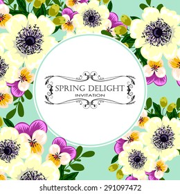 Spring delight collection. Delicate invitation card of beautiful flowers. Easy to edit. Perfect for invitations or announcements.