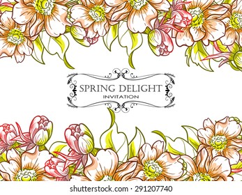 Spring delight collection. Delicate invitation card of beautiful flowers. Easy to edit. Perfect for invitations or announcements.