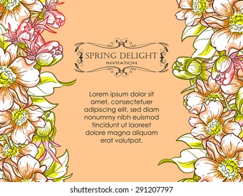 Spring delight collection. Delicate invitation card of beautiful flowers. Easy to edit. Perfect for invitations or announcements.
