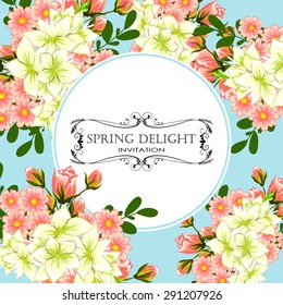Spring delight collection. Delicate invitation card of beautiful flowers. Easy to edit. Perfect for invitations or announcements.