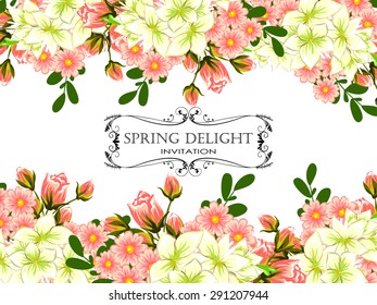 Spring delight collection. Delicate invitation card of beautiful flowers. Easy to edit. Perfect for invitations or announcements.