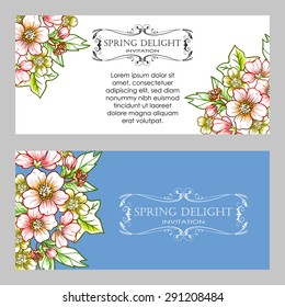 Spring delight collection. Delicate invitation card of beautiful flowers. Easy to edit. Perfect for invitations or announcements.