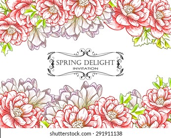 Spring delight collection. Delicate invitation card of beautiful flowers. Easy to edit. Perfect for invitations or announcements.