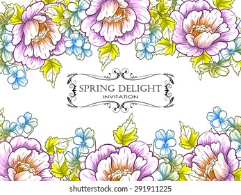 Spring delight collection. Delicate invitation card of beautiful flowers. Easy to edit. Perfect for invitations or announcements.