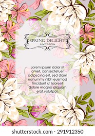 Spring delight collection. Delicate invitation card of beautiful flowers. Easy to edit. Perfect for invitations or announcements.