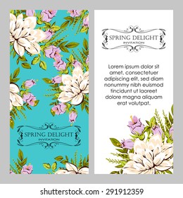 Spring delight collection. Delicate invitation card of beautiful flowers. Easy to edit. Perfect for invitations or announcements.