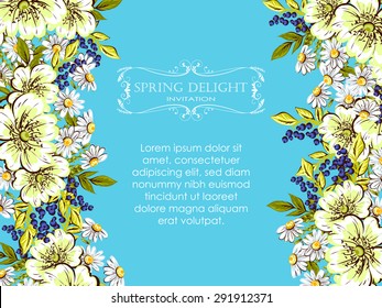 Spring delight collection. Delicate invitation card of beautiful flowers. Easy to edit. Perfect for invitations or announcements.
