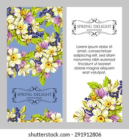 Spring delight collection. Delicate invitation card of beautiful flowers. Easy to edit. Perfect for invitations or announcements.