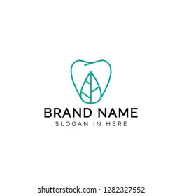 spring dental logo design template with line art shaped. 