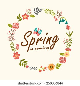 Spring design background with leaves and flowers
