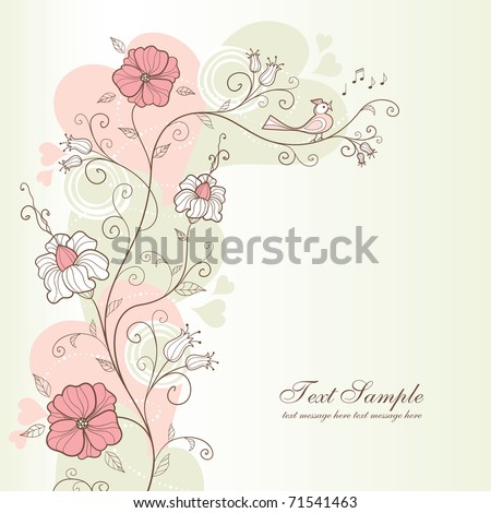 spring design with flowers and a singing bird, vector