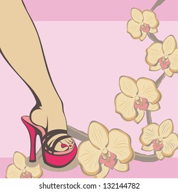 Spring design with pedicure and orchids, vector