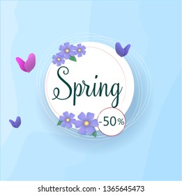 Spring discounts. banner template. Feminine sale tag. Vector illustration. Elegant design.