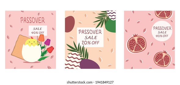 Spring discounts for Easter and Passover. Template for banner, postcard, invitation to spring discounts. Vector illustration.