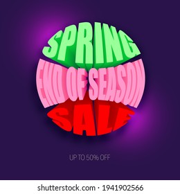 Spring discounts and sale 3d vector text Colorful abstract background