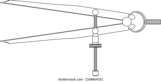 Spring divider or drawing compass tool isolated vector on white background. It is used for marking out work. Sharp points can be used to scribe the workpiece, creating arcs and circles.