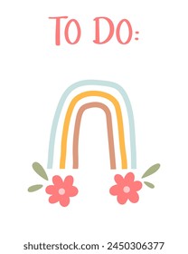 Spring to do list template. Organizer and Schedule with place for Notes. Good for Kids. Vector illustration design for planner.