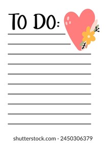 Spring to do list template. Organizer and Schedule with place for Notes. Good for Kids. Vector illustration design for planner.