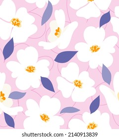 Flores de madera de palo de primavera sin fisuras. Fondo floral estacional para la invitación a bodas, tela, tapiz, impresión. Ilustración del vector de estilo plano botánico moderno
