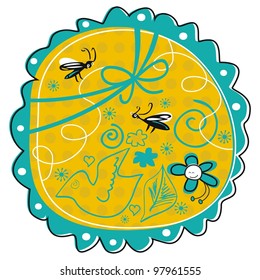 Spring doodle with floral and animal elements