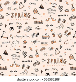 spring doodle objects pattern