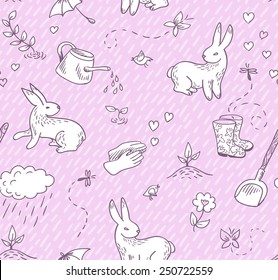 Spring doodles seamless pattern (vector)