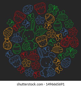 Spring doodles set. Hand draw easter Egg in vector format