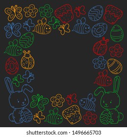 Spring doodles set. Hand draw easter Egg in vector format