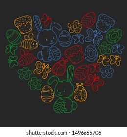 Spring doodles set. Hand draw easter Egg in vector format