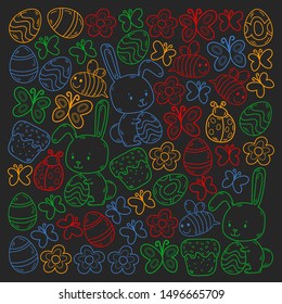 Spring doodles set. Hand draw easter Egg in vector format