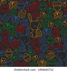 Spring doodles set. Hand draw easter Egg in vector format. seamless