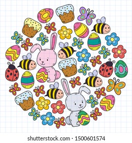 Spring doodles set. Hand draw easter Egg in vector format