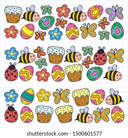 Spring doodles set. Hand draw easter Egg in vector format
