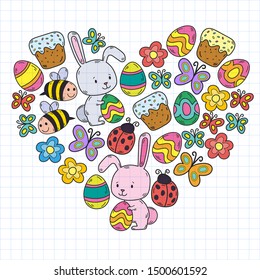 Spring doodles set. Hand draw easter Egg in vector format