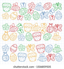 Spring doodles set. Hand draw easter Egg in vector format