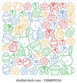 Spring doodles set. Hand draw easter Egg in vector format