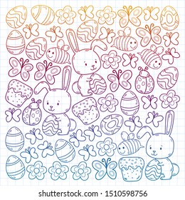 Spring doodles set. Hand draw easter Egg in vector format