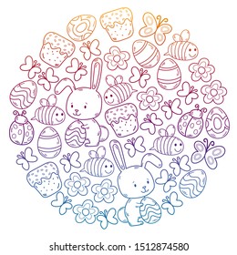 Spring doodles set. Hand draw easter Egg in vector format