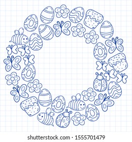 Spring doodles set. Hand draw easter Egg in vector format