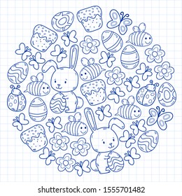 Spring doodles set. Hand draw easter Egg in vector format