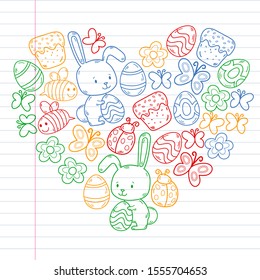 Spring doodles set. Hand draw easter Egg in vector format