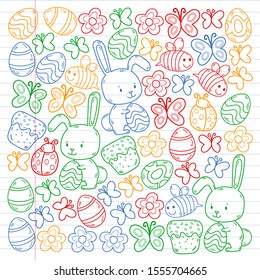 Spring doodles set. Hand draw easter Egg in vector format